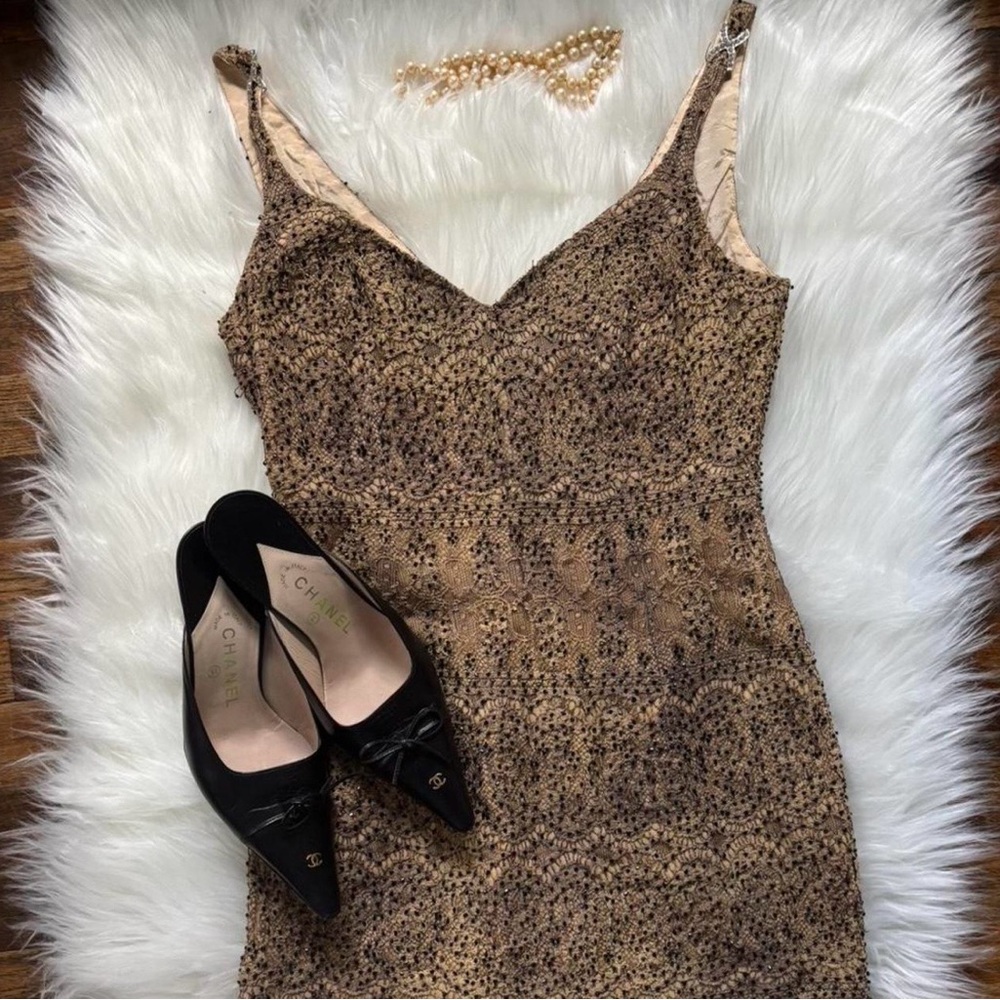 90s Cache Beaded Cocktail Dress